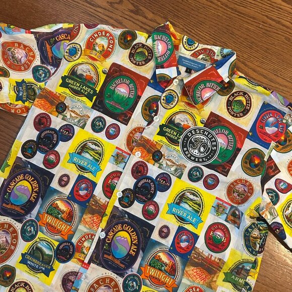 Deschutes Brewery Beer Label IPA Beer Button Down Shirt Size Large Oregon Brew - Picture 5 of 12